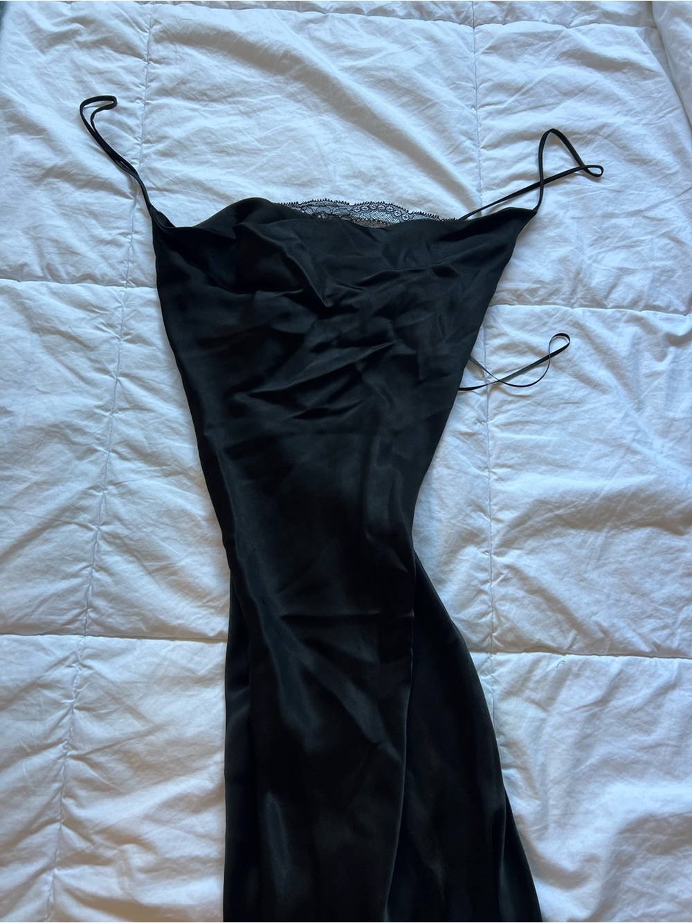 Zara Black Strapless Slip Dress with Lace Trim